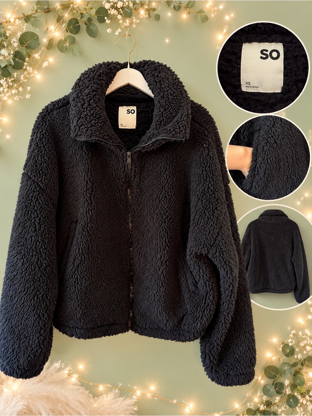 SO Black Teddy Sherpa Zip Jacket